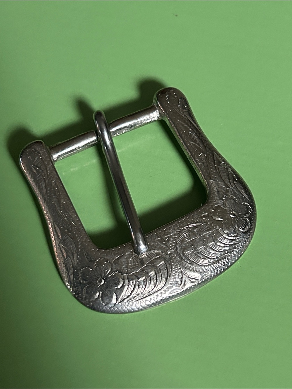 Engraved Silver Western-Style Belt Buckle